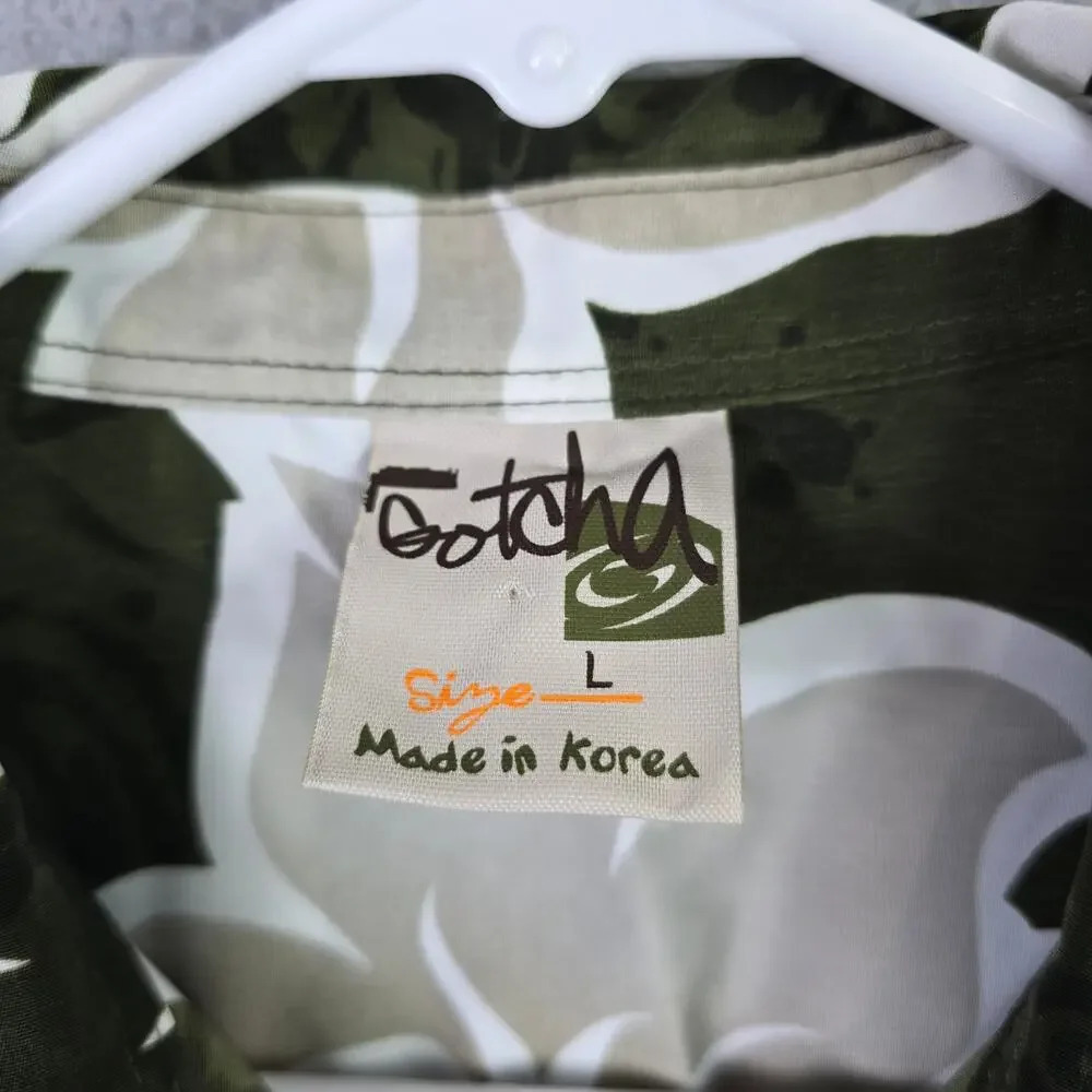 Gotcha Hawaiian‎ Button Front Shirt Men L (Medium) Green Tropical Surf Skater - Picture 6 of 10